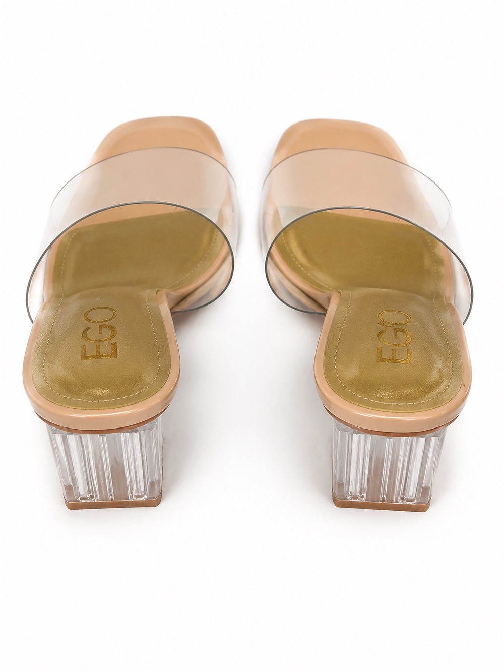 EGO Nude Clear PVC Lucite Block Heel Mules in Beige Size 7